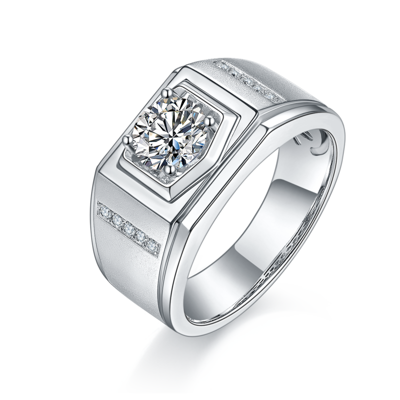 之谦款S925银镀白金MoissaniteMen's Ring1ctD级